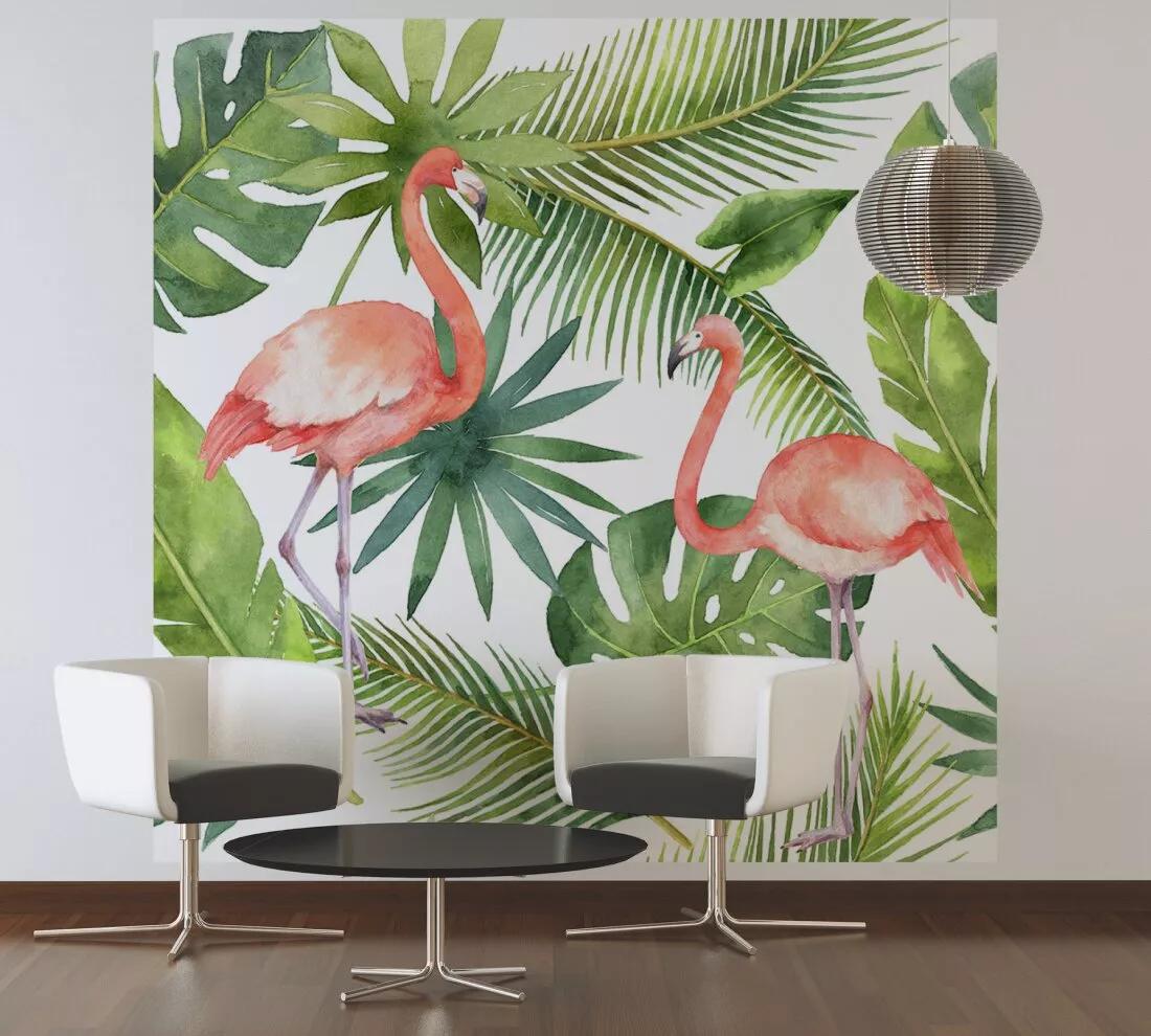 Trópusi hangulatú fali poszter flamingó mintával