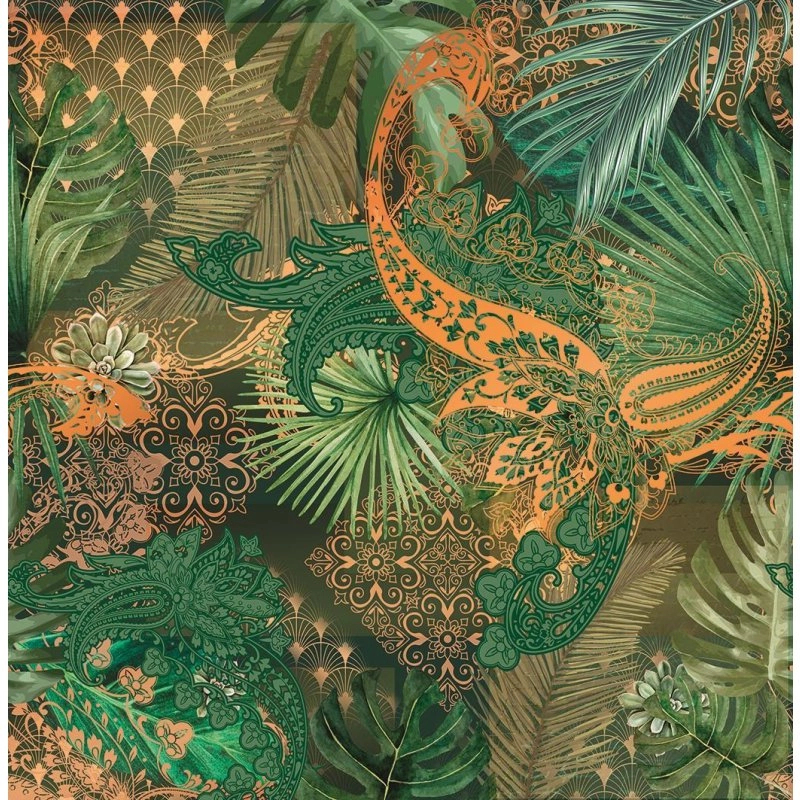 Orientális stílusú zöld mandala mintás mosható fotótapéta