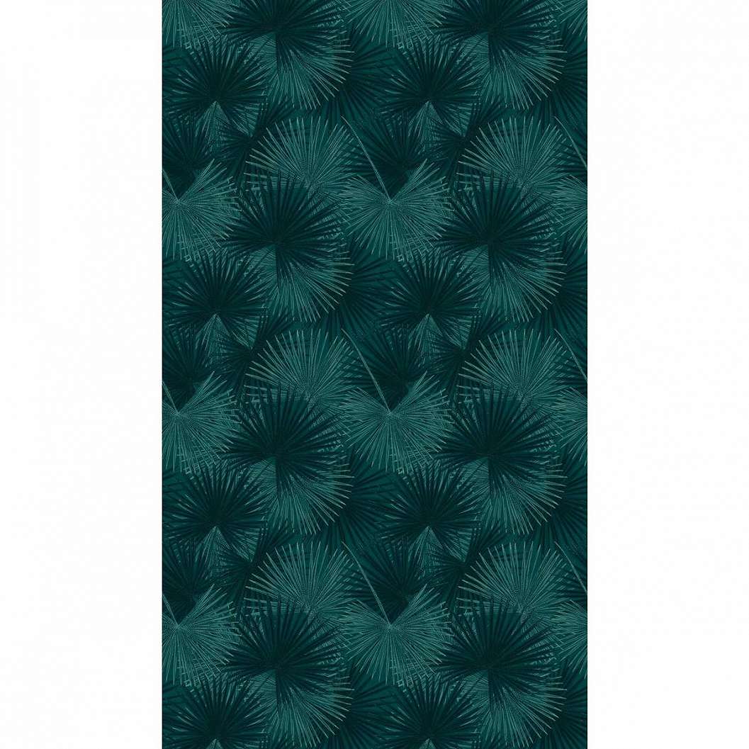 Pálmalevél mintás vinyl fotótapéta sötét türkiz zöld színvilágban