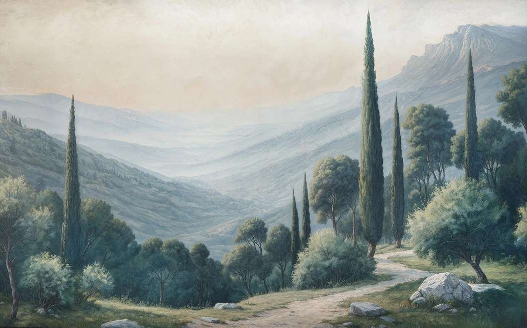 Poszter tapéta festmény hatású mediterrán tájkép mintával