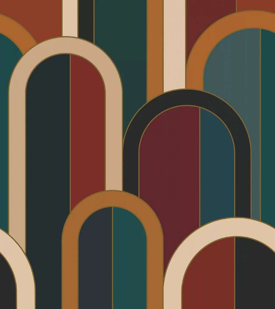 Poszter tapéta geometrikus mintával zöld bordó kék színekben 250 cm x 310cm