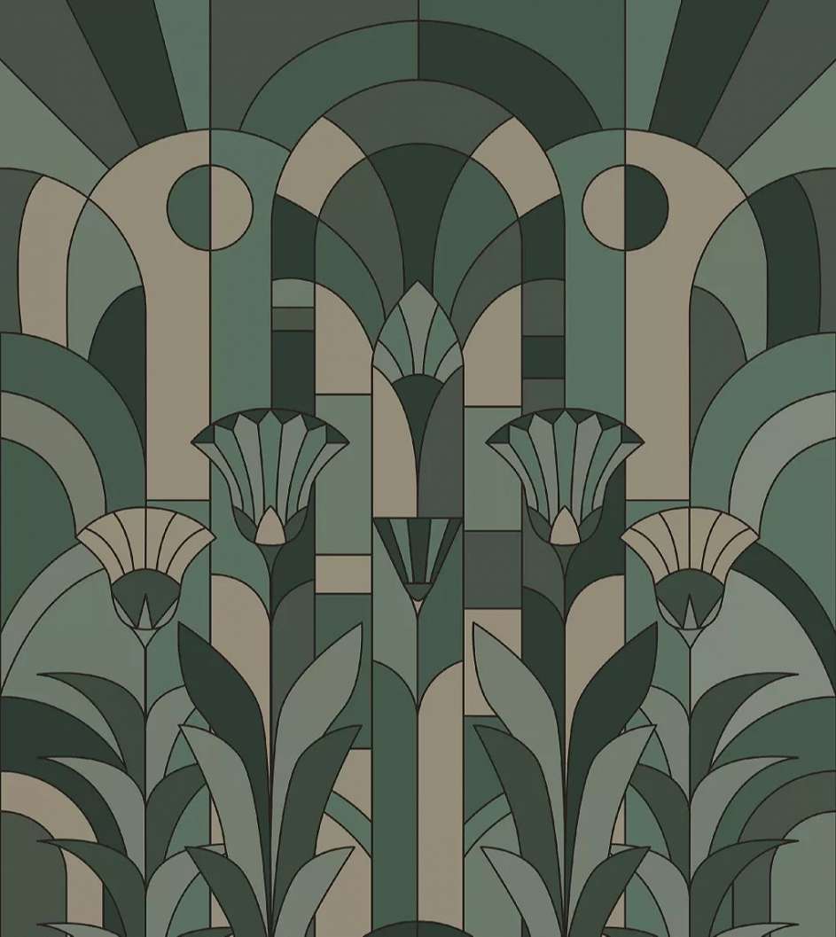 Poszter tapéta geometrikus virág mintával zöld színekben 250 cm x 250 cm