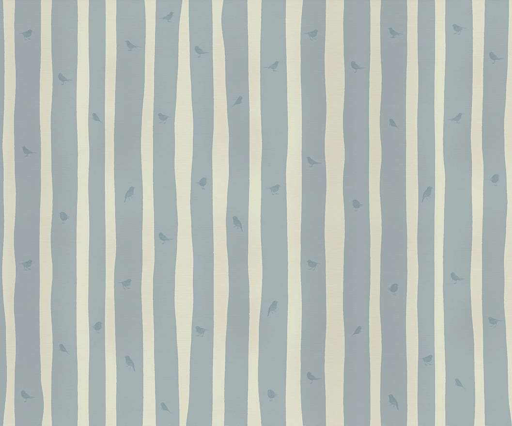Poszter tapéta kék csíkos és madár mintával