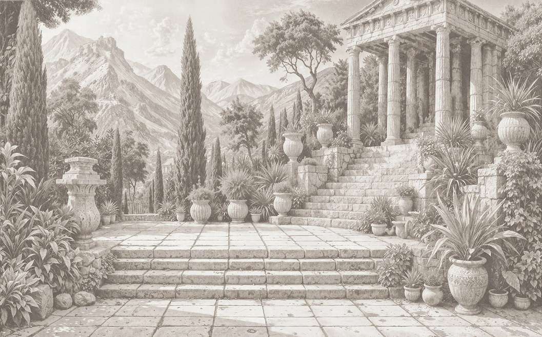 Poszter tapéta rajzolt hatású régi város mintával