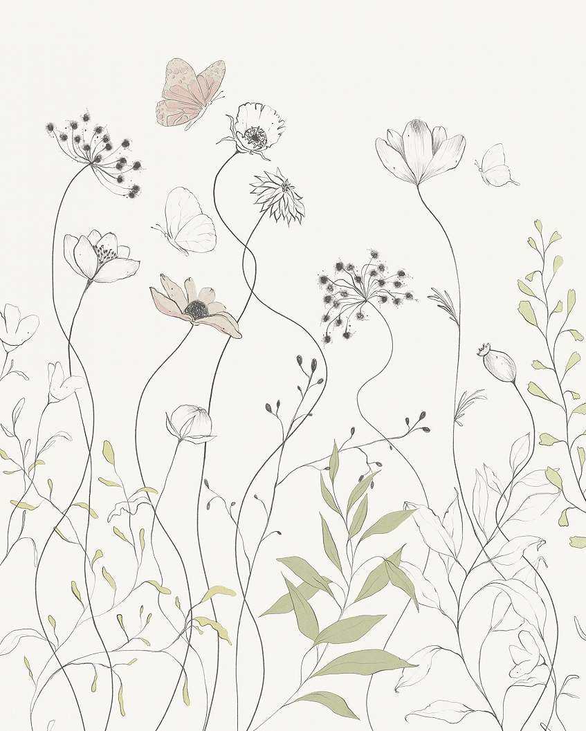 Poszter tapéta rajzolt óriás virág mintákkal