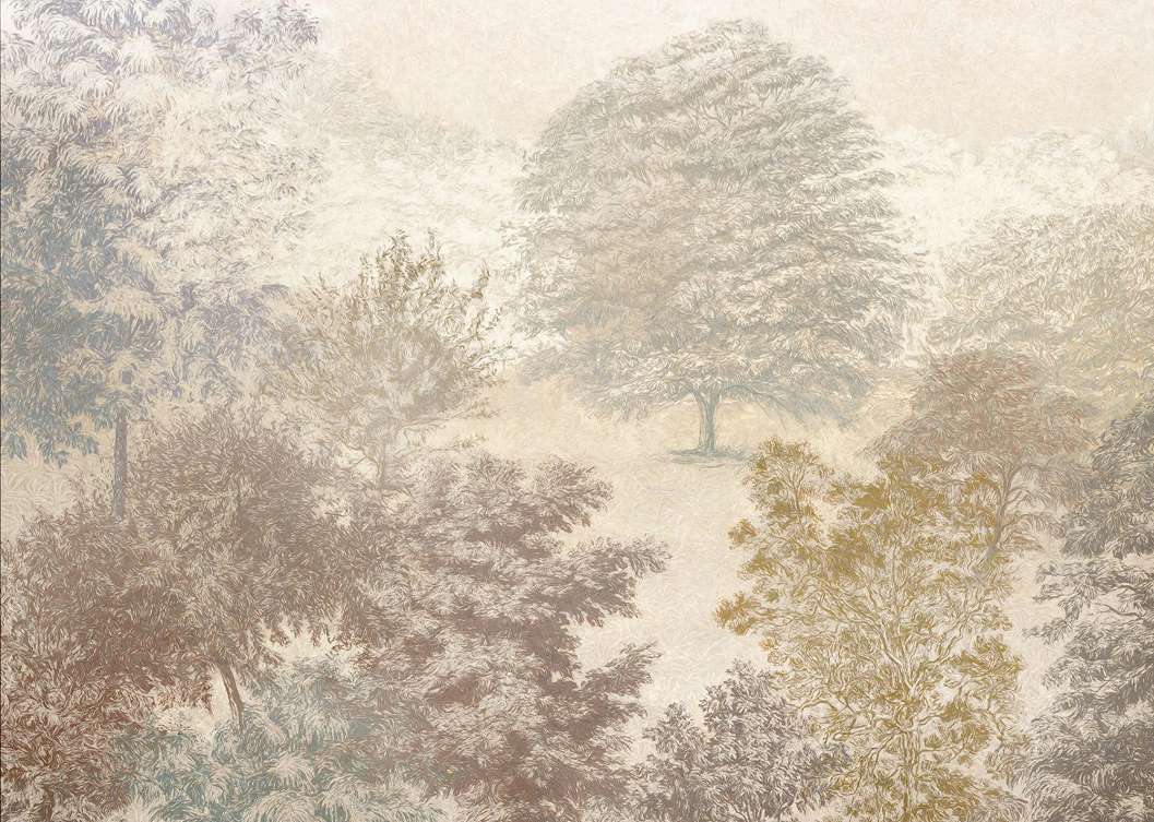 Poszter tapéta romantikus erdei tájképes mintával