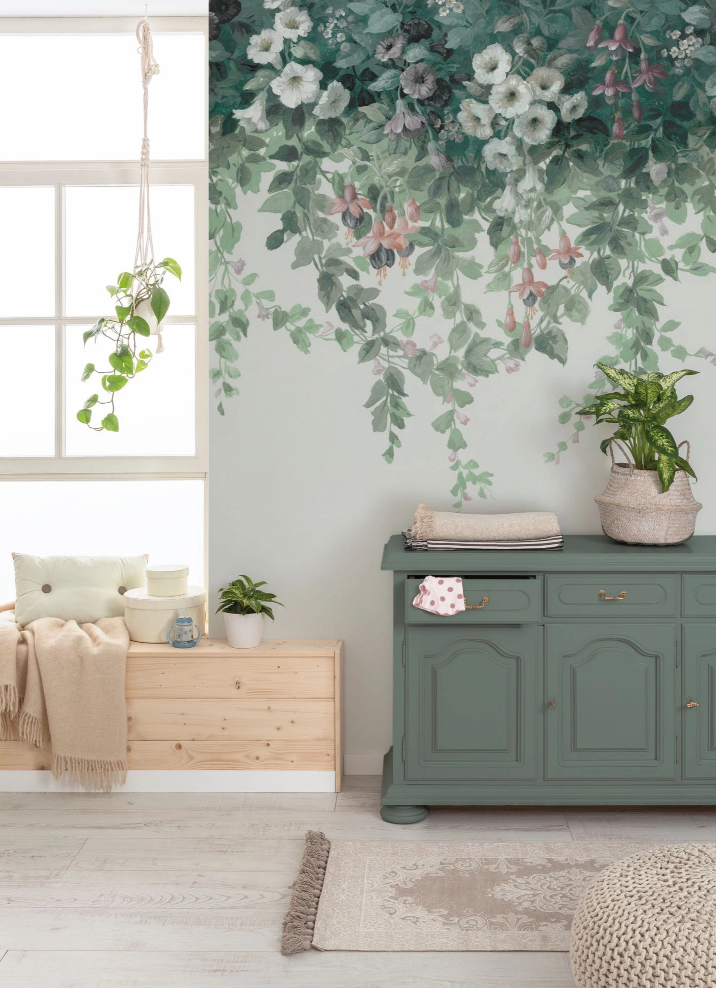 Fotótapéta fentről csüngő inda virág mintával