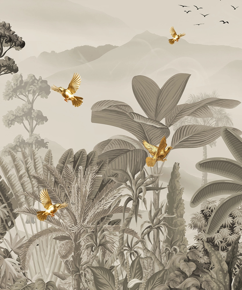 Poszter tapéta trópusi erdő és madár mintával egyedi méretben