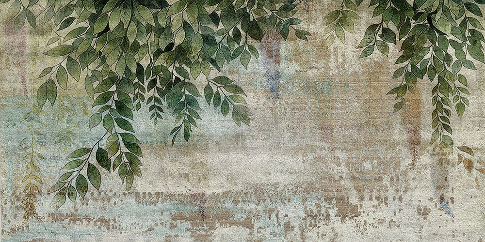 Poszter tapéta trópusi levél mintával loft stílusban vinyl mosható 110 x 265 cm jobb