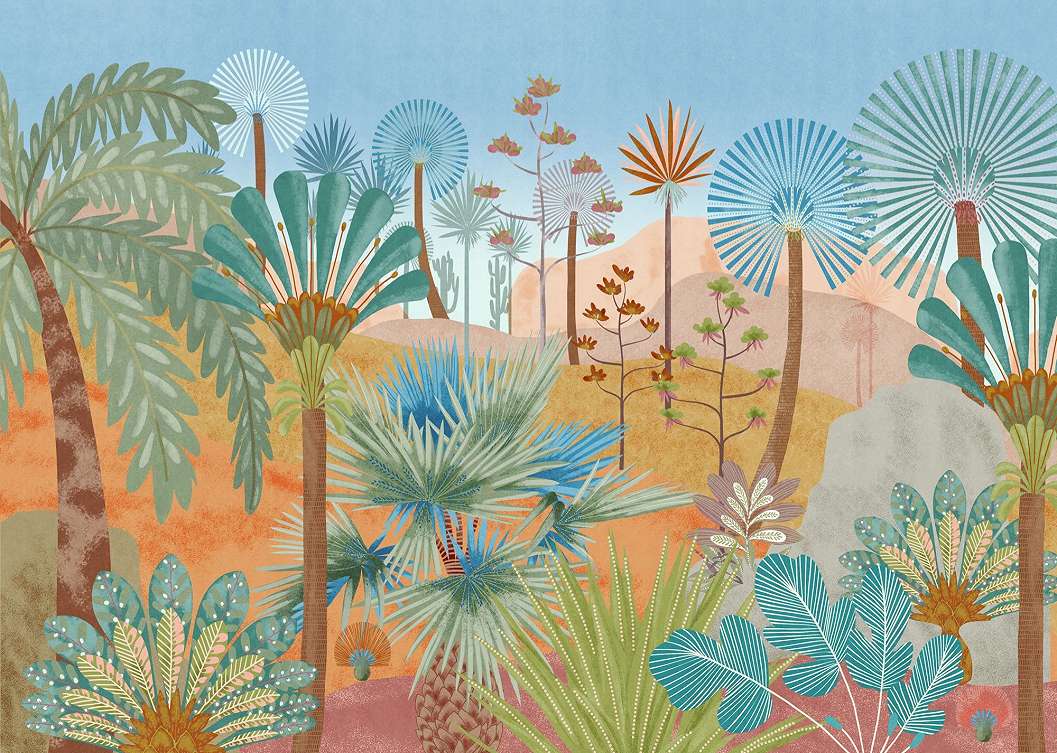 Poszter tapéta vidám színes egzotikus tájkép mintával