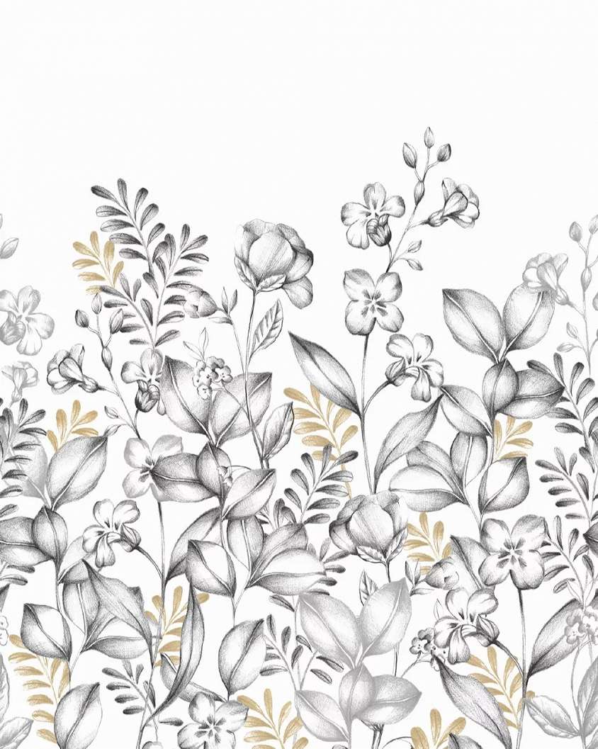 Posztertapéta arany-fekete kert virágokkal 200 cm x 250 cm