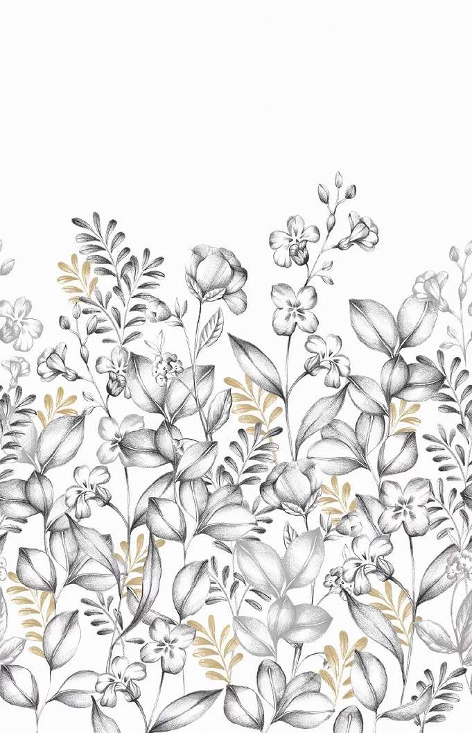 Posztertapéta arany-fekete kert virágokkal 200 cm x 310 cm