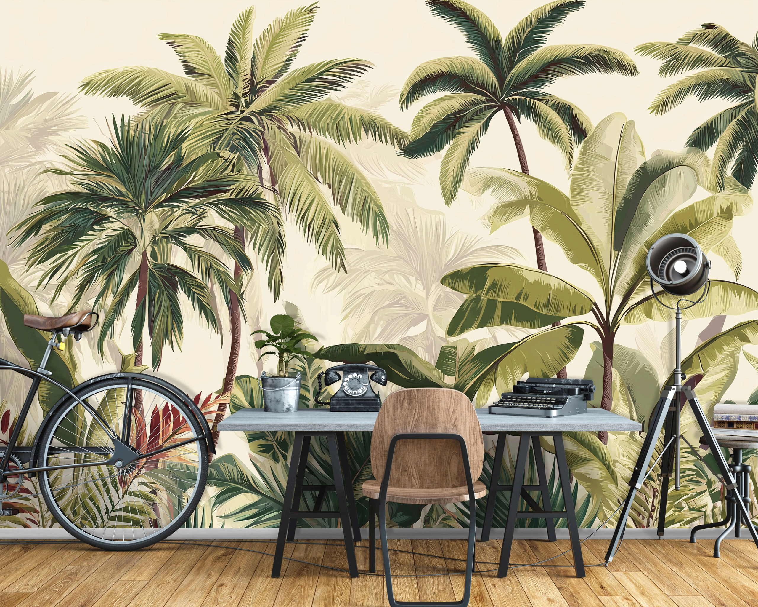 Fotótapéta dzsungel mintával beige háttérrel 368x254 vlies