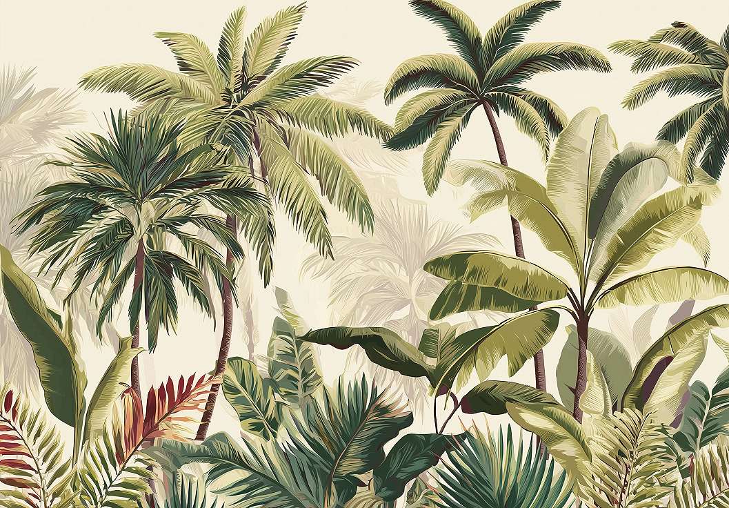 Posztertapéta beige háttérrel pálma liget mintával 368x254 vlies