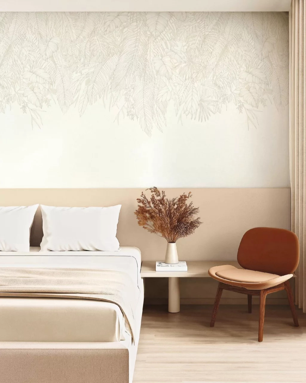 Fotótapéta beige csüngő levél mintáva 300 cm x 280 cm