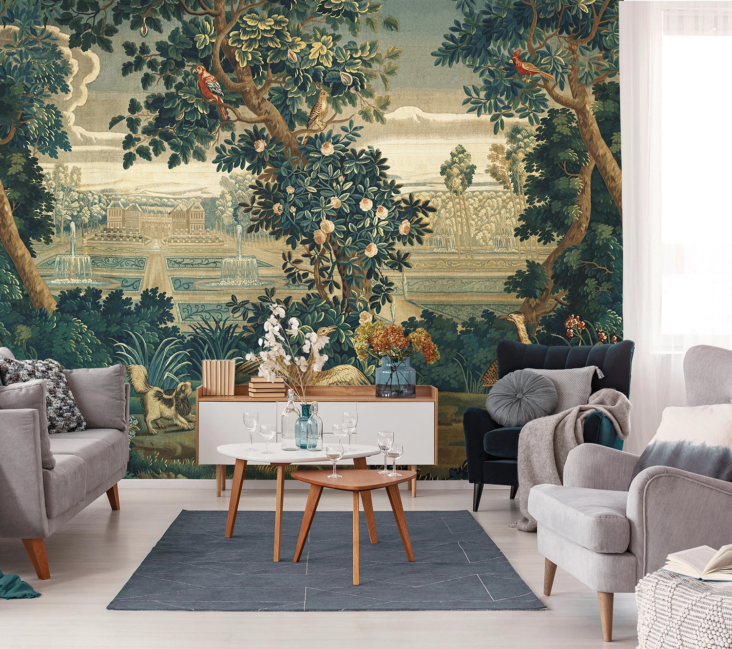 Fotótapéta faliszőttes hatású erdei tájkép mintával