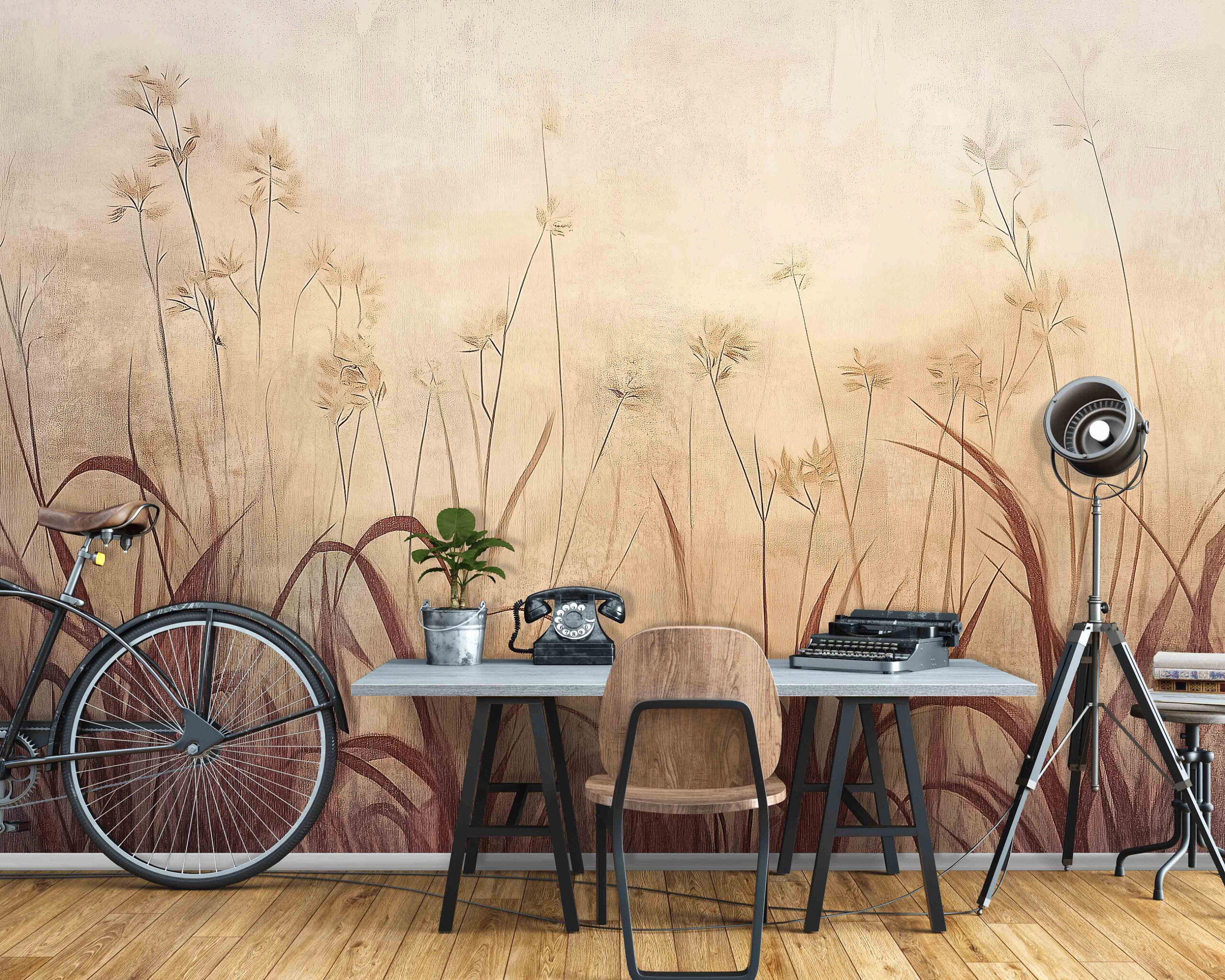 Fotótapéta festett bordó és barna nádas mintával 368x254 vlies