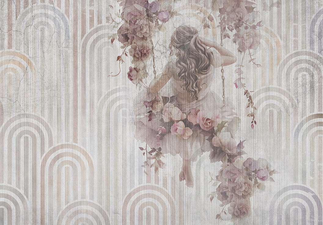 Posztertapéta hintázó lány mintával vintage stílusban 368x254 vlies