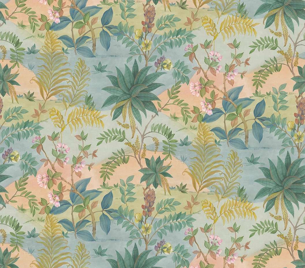 Posztertapéta jungel mintával barack és zöld színben