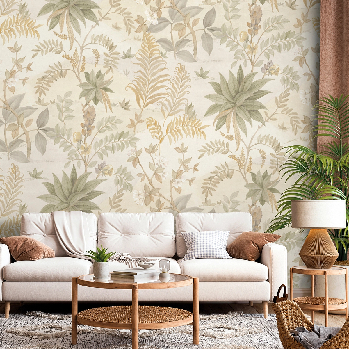 Fotótapéta trópusi jungel mintával beige színben