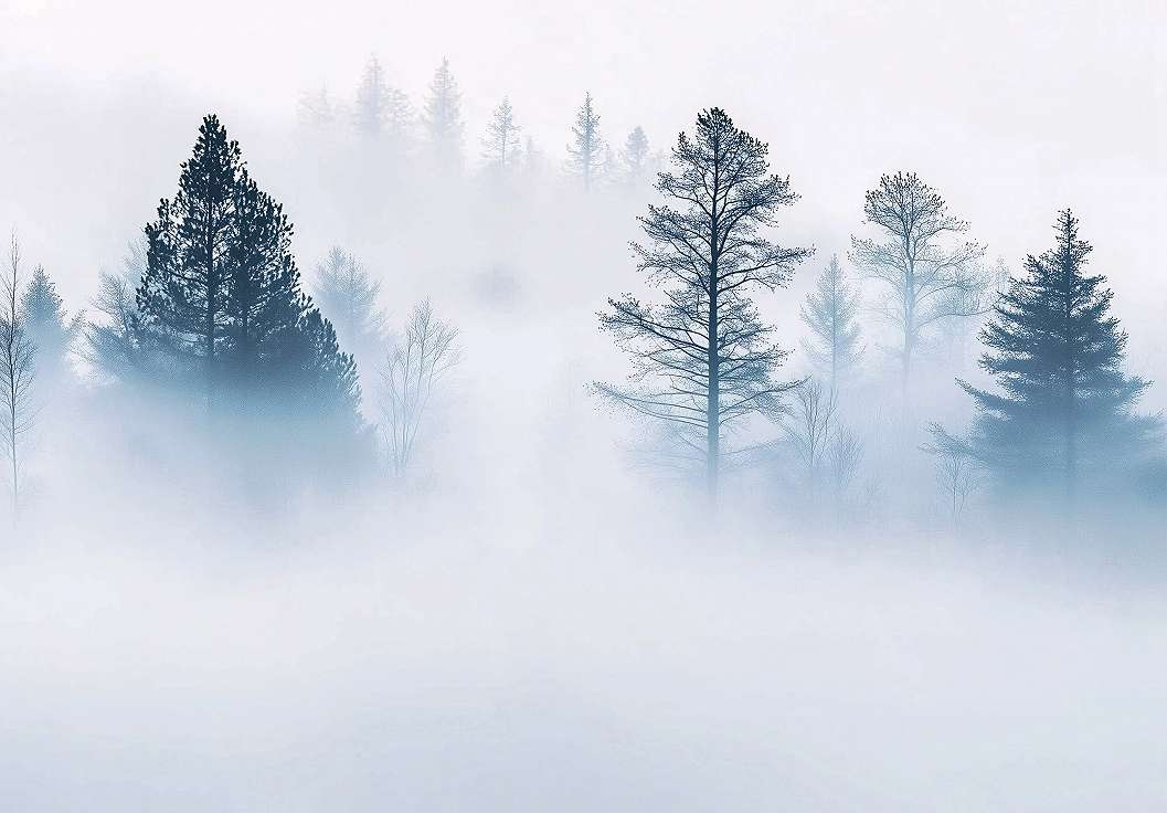 Posztertapéta ködös fenyőerdő mintával 368x254 vlies
