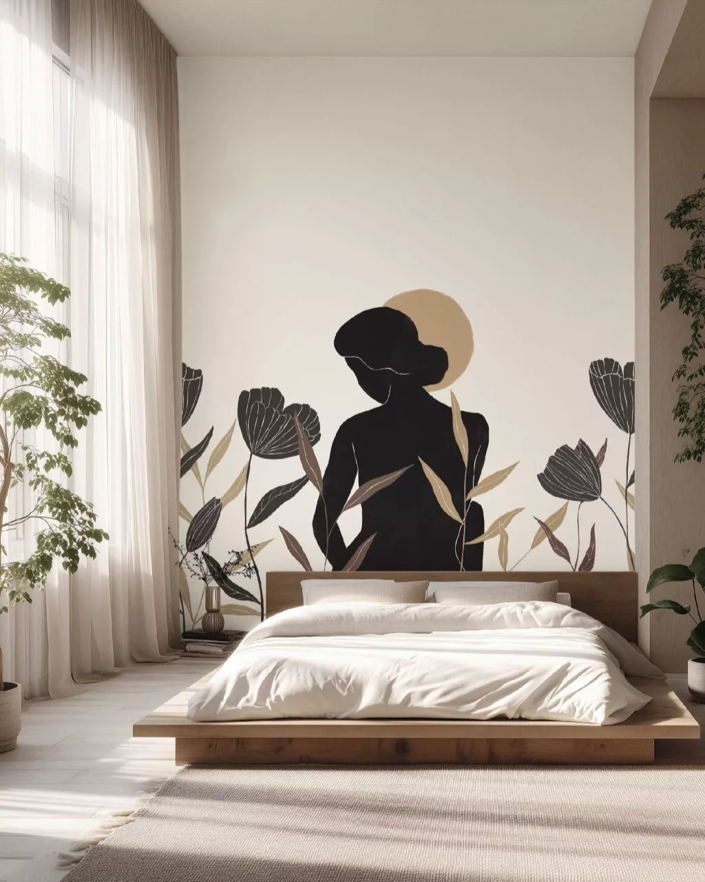 Fotótapéta arany-fekete lány és hold mintával 300 cm x 250 cm