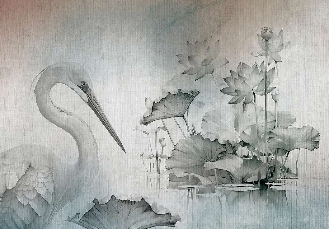 Posztertapéta madár és lótusz mintával 368x254 vlies