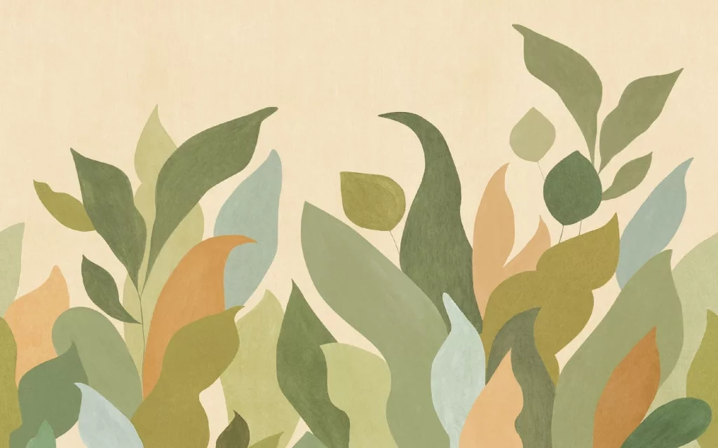 Posztertapéta nagy leveles zöld és beige mintával 400 cm x 250 cm