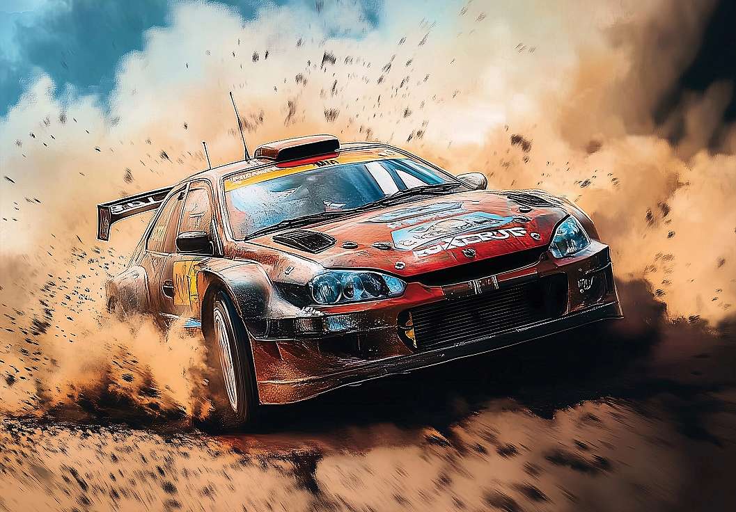 Posztertapéta rallyautó terepen mintával
