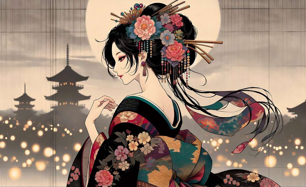 Posztertapéta vintage stílusú japán női portré 368x254 vlies