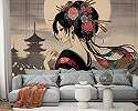 Japán női portré virágokkal a hajában vintage stílusbú fotótapéta 368x254 vlies