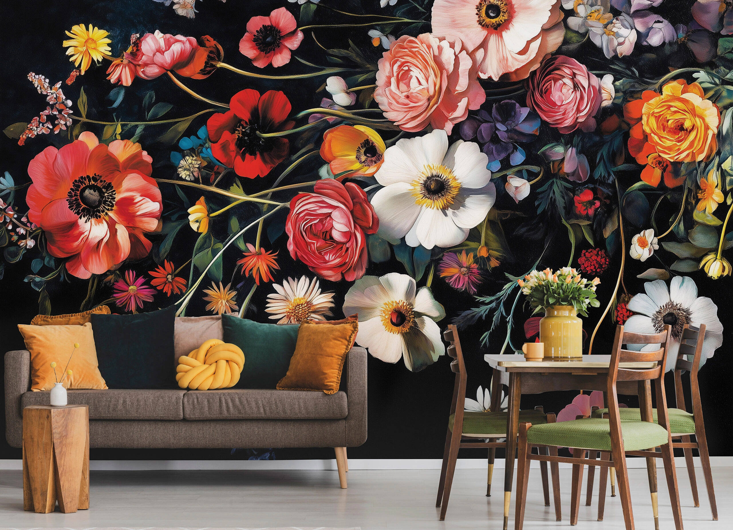 Fotótapéta virág mintával fekete háttérszínnel 368x254 vlies