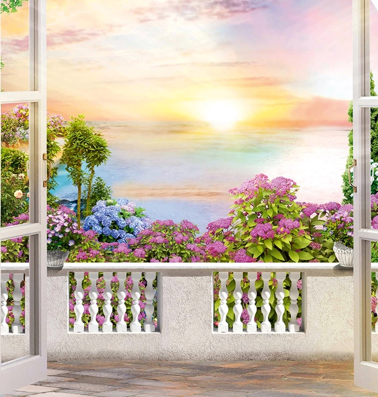 Posztertapéta virágoskert kilátás mintával