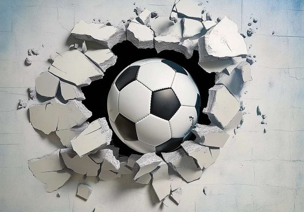 Posztertapétanagy futballabda falat áttörő mintával 368x254 vlies