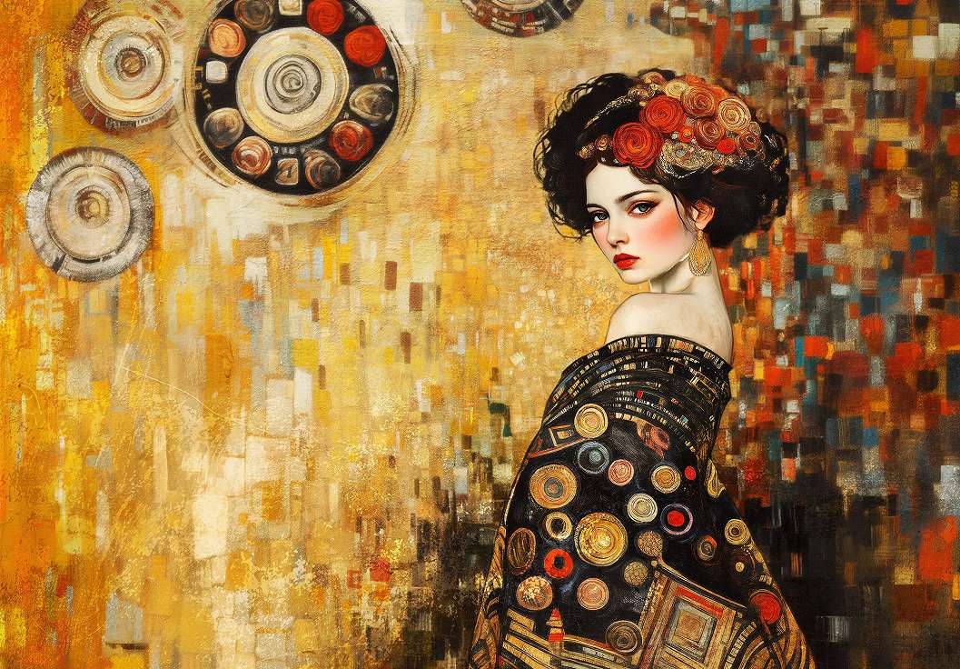 Posztertapétanői portré Klimt stílusában mintával 368x254 vlies