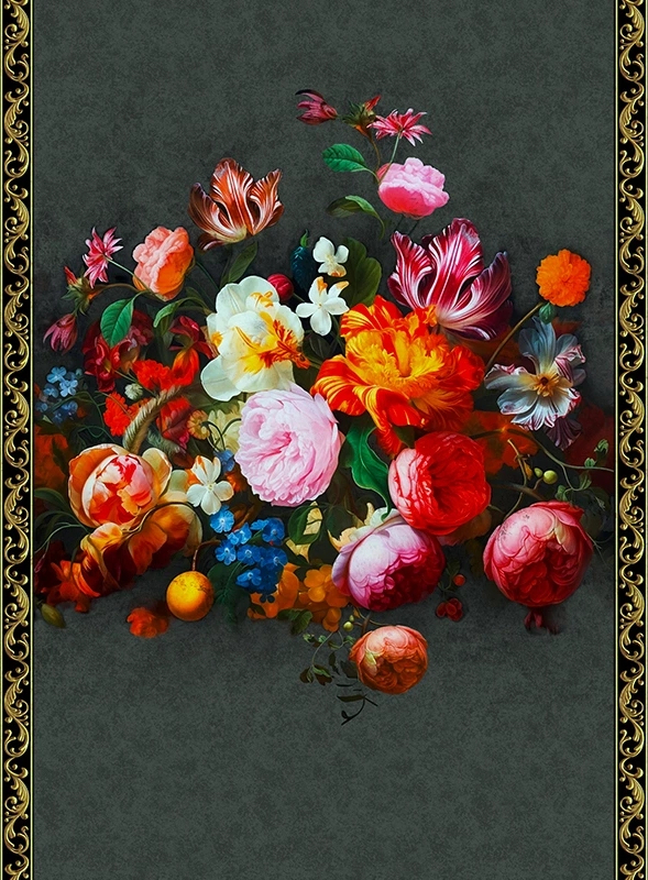  Provence virág mintás posztertapéta fekete színben