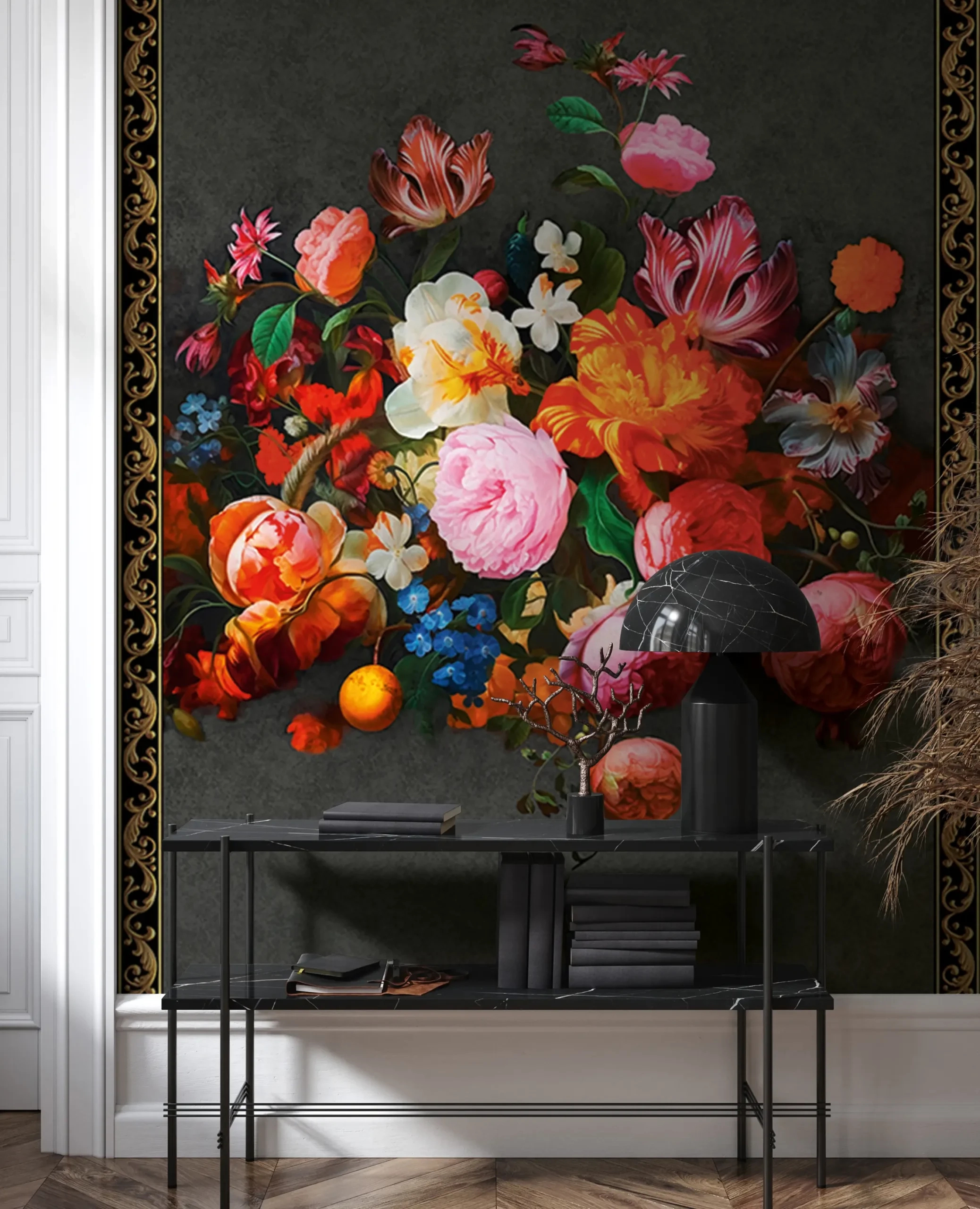 Fotótapéta provence virág mintával fekete színben