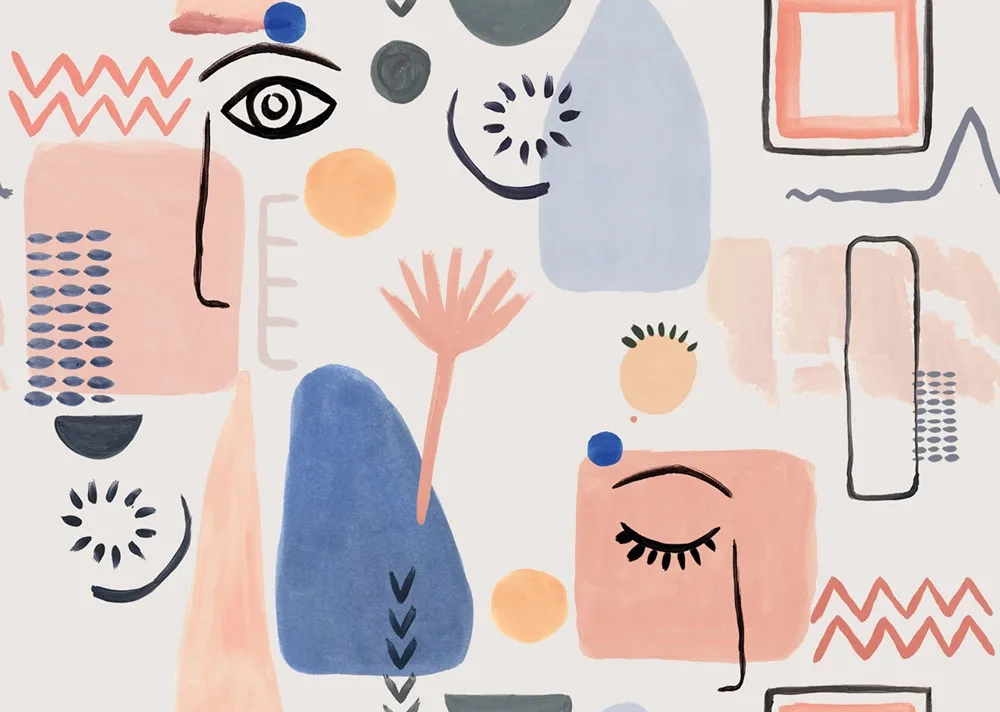 Rajzolt stílusú absztrakt formavilágú gyerek fotótapéta