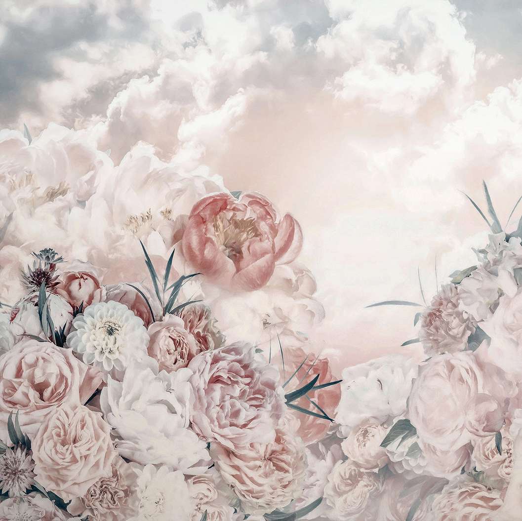 Romantikus felhős és rózsavireág mintás fotótapéta