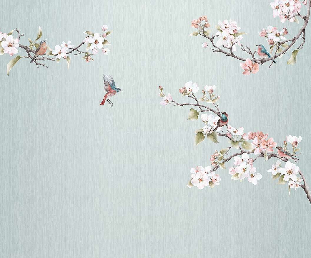 Romantikus fotótapéta madár és virág mintával