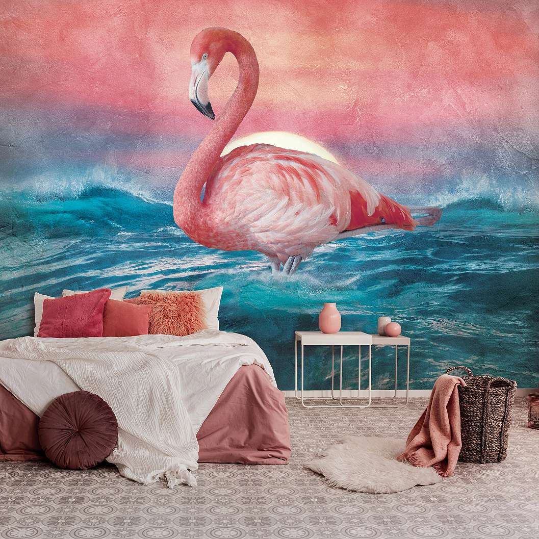 Rózsaszín flamingó madár mintás fotótapéta 368x254 vlies