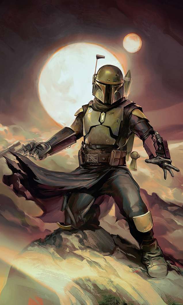 Star Wars fotótapéta festett jellegű Boba Fett éjjeli kietlen tájon Tini szobába