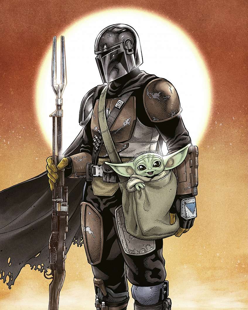 Star Wars fotótapéta Grogu tarisznyában a Mandalóri vállán Tini szobába