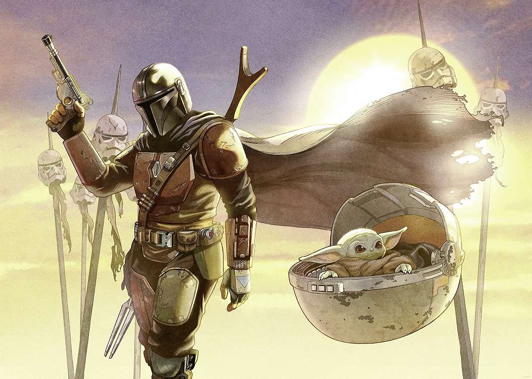 Star Wars fotótapéta Mandalóri és Grogu küldetésen Tini szobába képregény stílusban