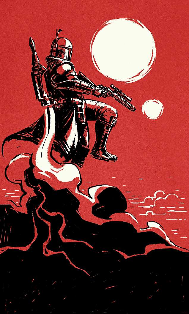 Star Wars posztertapéta Boba Fett a fejvadász vörös és fekete színben