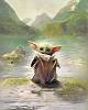 Star Wars fotótapéta Grogu landolása a Mandalorianon festett hatású tavi tájképpel