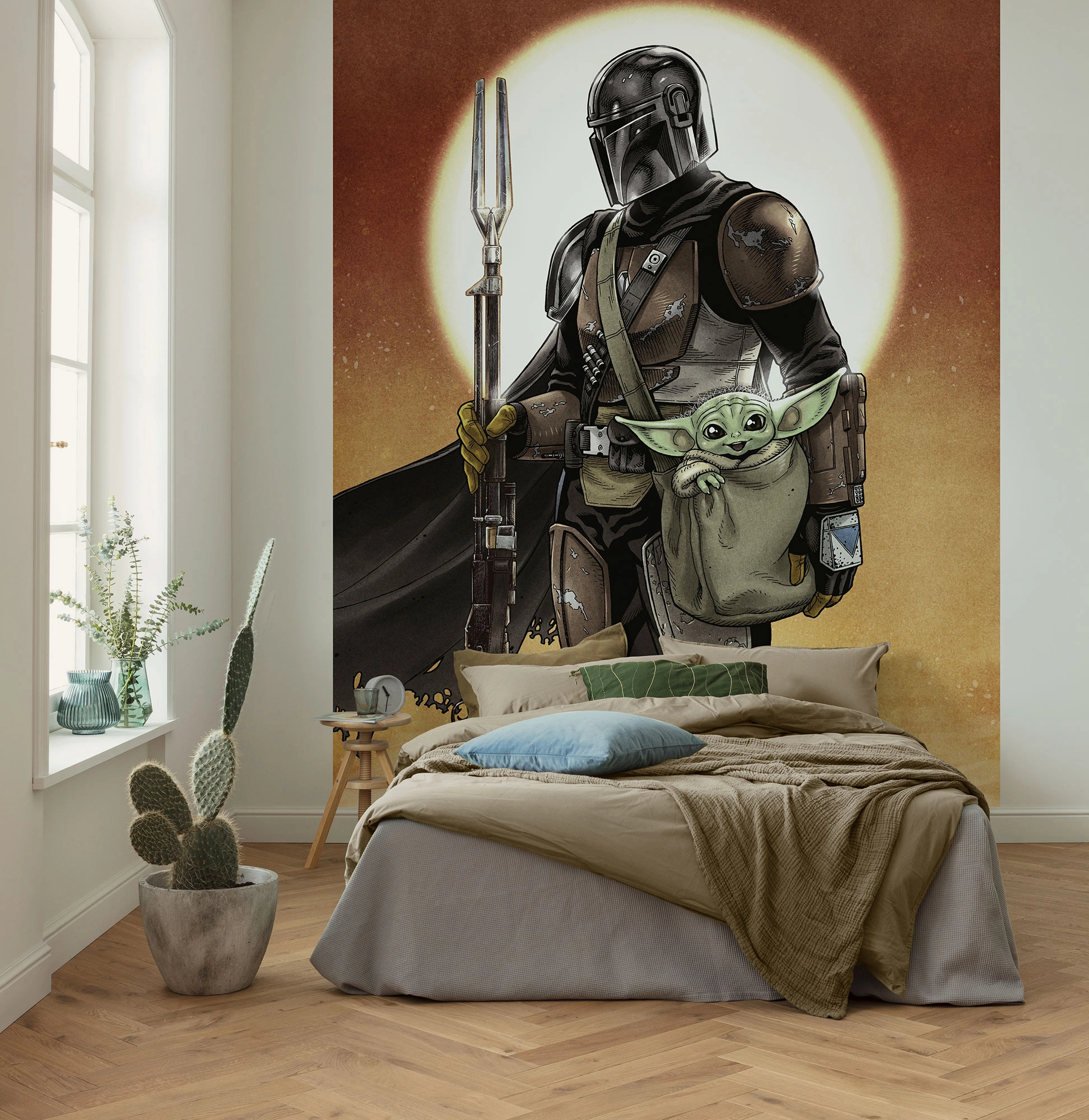 Star Wars fotótapéta Grogu tarisznyában a Mandalóri vállán Tini szobába
