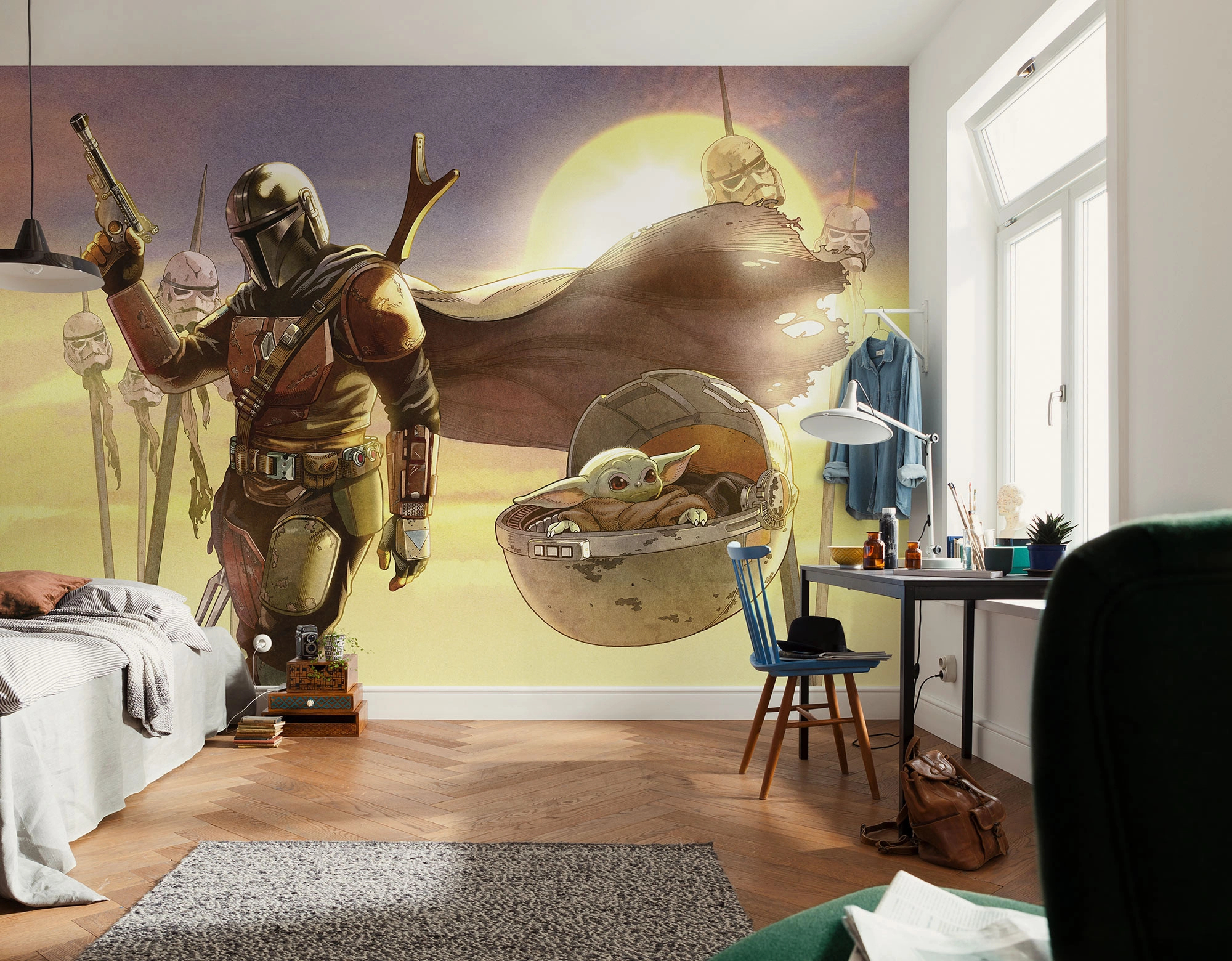 Star Wars fotótapéta Mandalóri és Grogu küldetésen Tini szobába képregény stílusban