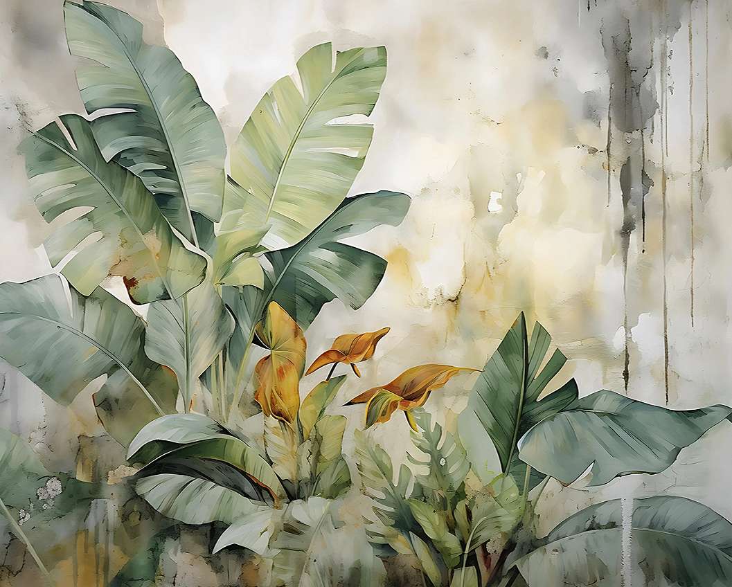 Stilizálst pálma levél mintás design tapéta 295x275cm méretben