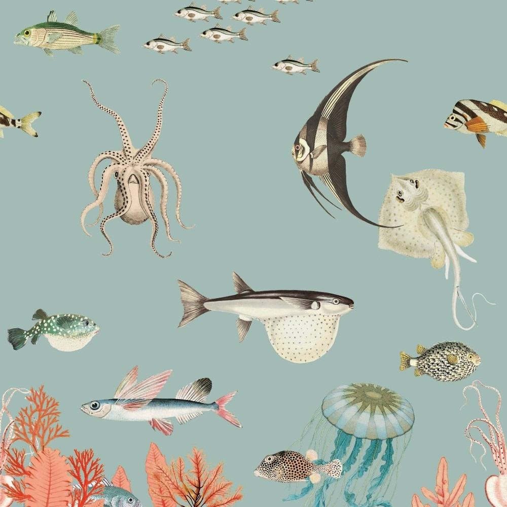 Vlies poszter tapéta kék alapon tengeri halak mintával